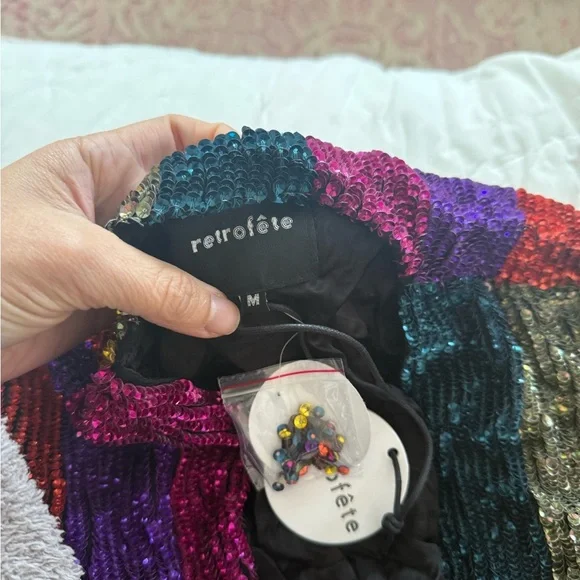 NWT RETROFETE GABRIELLE SEQUIN ROBE DRESS MULTI STRIPE SIZE MEDIUM - Picture 9 of 9